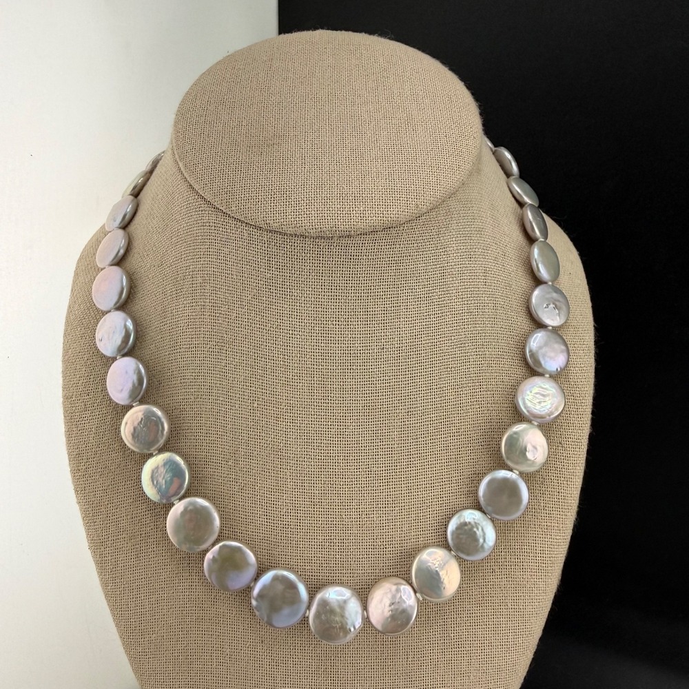 Honora Freshwater Coin Pearl Necklace Gray Luster 18”
